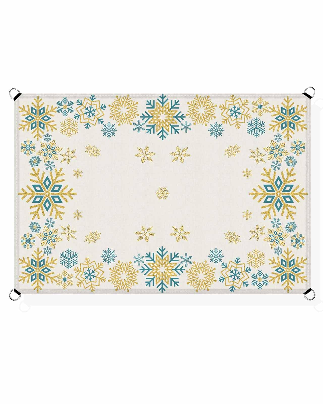 Boanket Sun Shade Sail 6.5' x 10', Christmas UV Block Sun Sails Shades, Xmas Teal Yellow Snowflake Winter Shade Cloth for Patio Deck Terrace Garden Lawns Beach Backyard