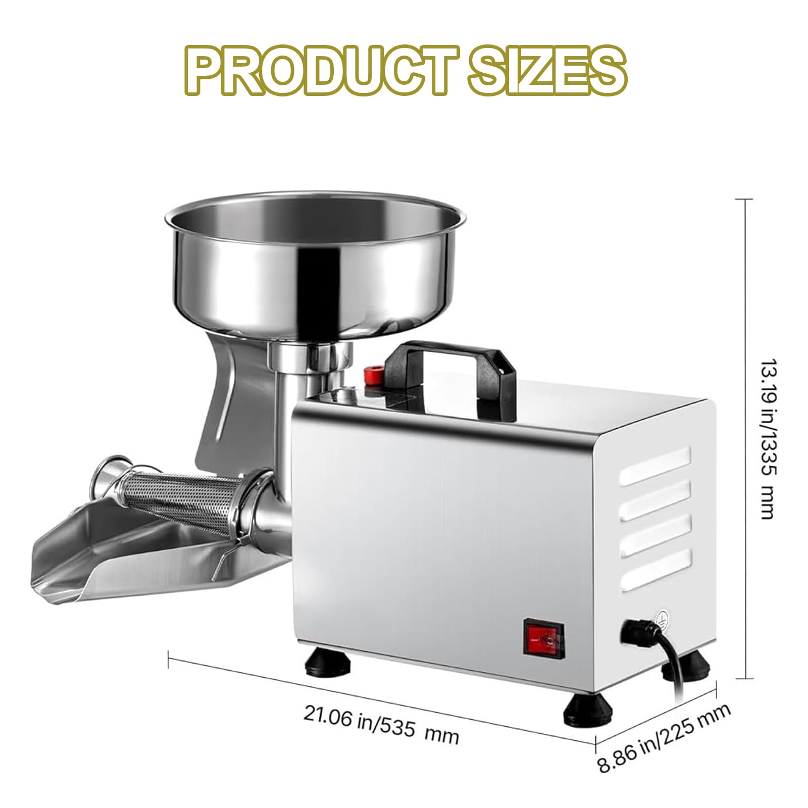 Colino elettrico per pomodoro, 0,6 HP, fresatrice di grado commerciale con acciaio inossidabile 304, colino alimentare per salsa per pomodori, mirtilli, fragole