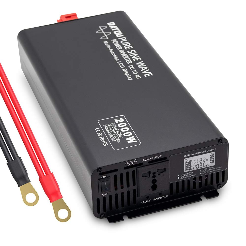 DATOU BOSS 2000W Power Inverter 4000W Peak Pure Sine Wave Inverter 12V DC to 220V AC Car Converter with Dual AC Outlets & LED Display