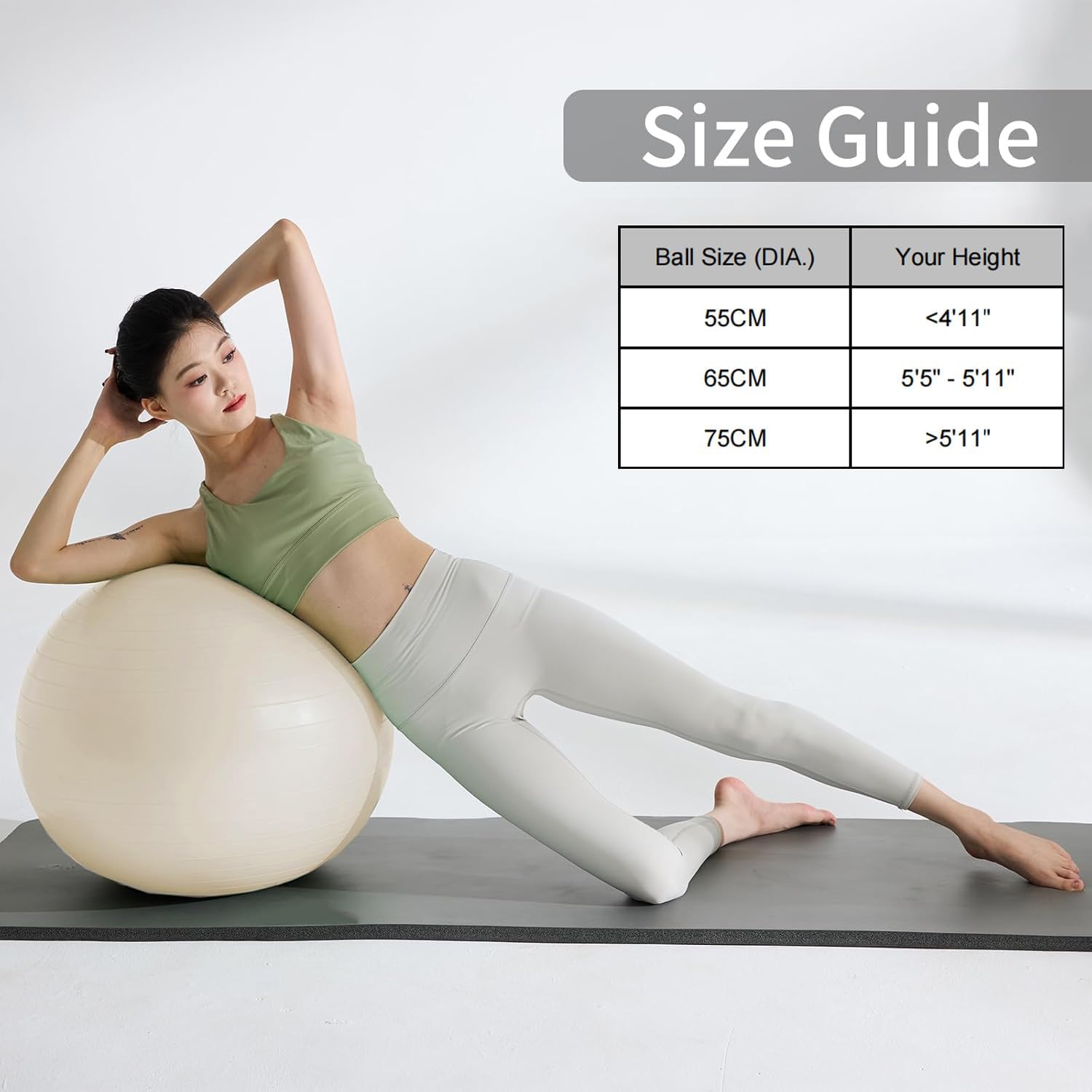 YR Exercise Ball 21.6''/25.6''/29.5'' Yoga Ball for Workout Pregnancy Stability, Anti Burst Fitness Ball for Home Gym & Office Chair, Core & Balance Training, Physical Therapy - White
