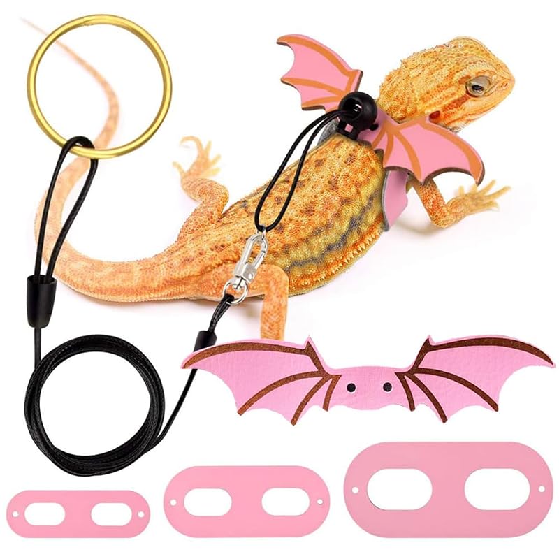 Peitoral com Guia para Lagarto Barbudos em Couro e Nylon, Ajustável, Rosa, ZukoCert — 3 Tamanhos