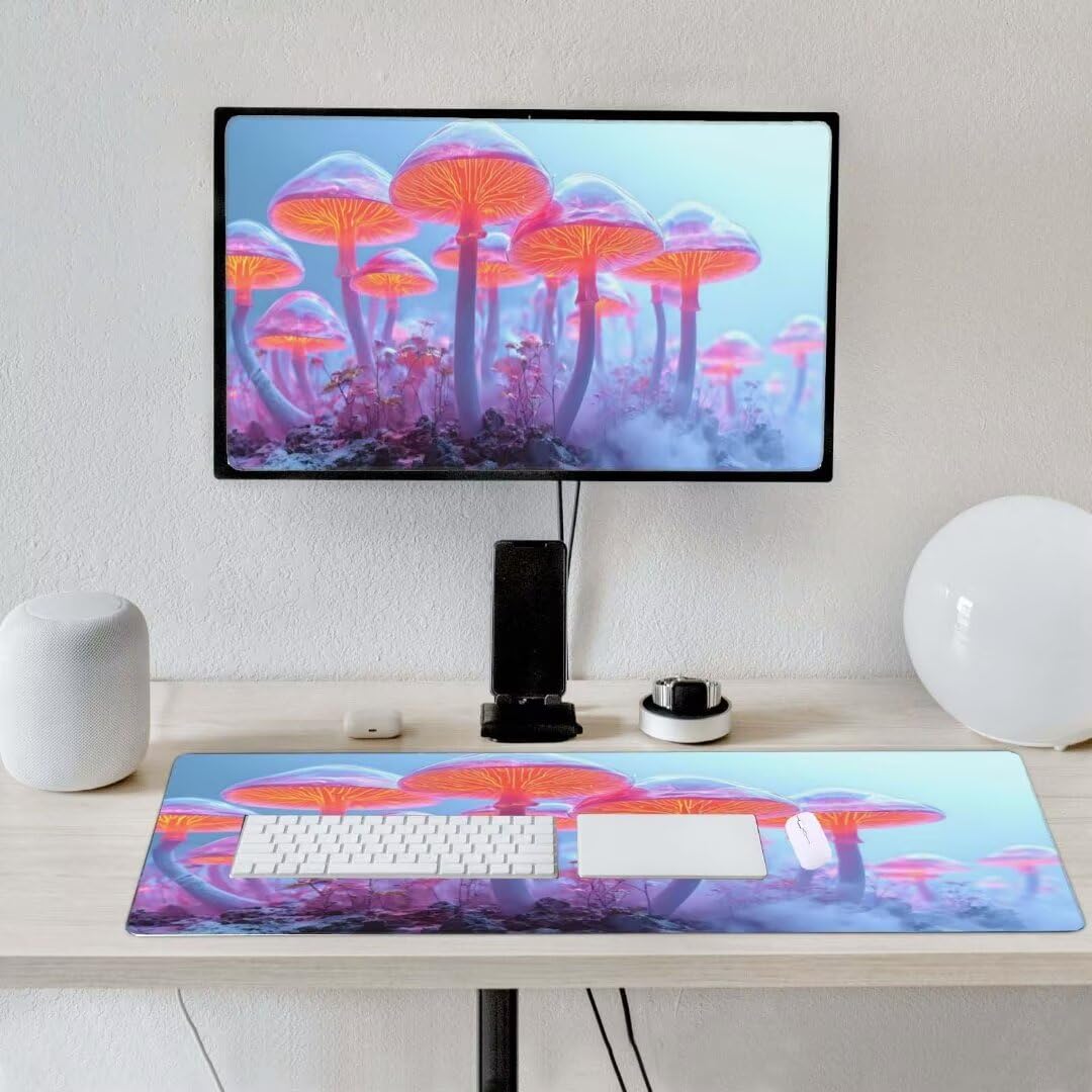 Alfombrilla de ratón 1400x600x3 MM, Alfombrilla Ratón XXL Extendida de Gran Tamaño con Bordes Cosidos, Base de Goma Antideslizante Almohadilla para Teclado, Setas de ensueño S-9581