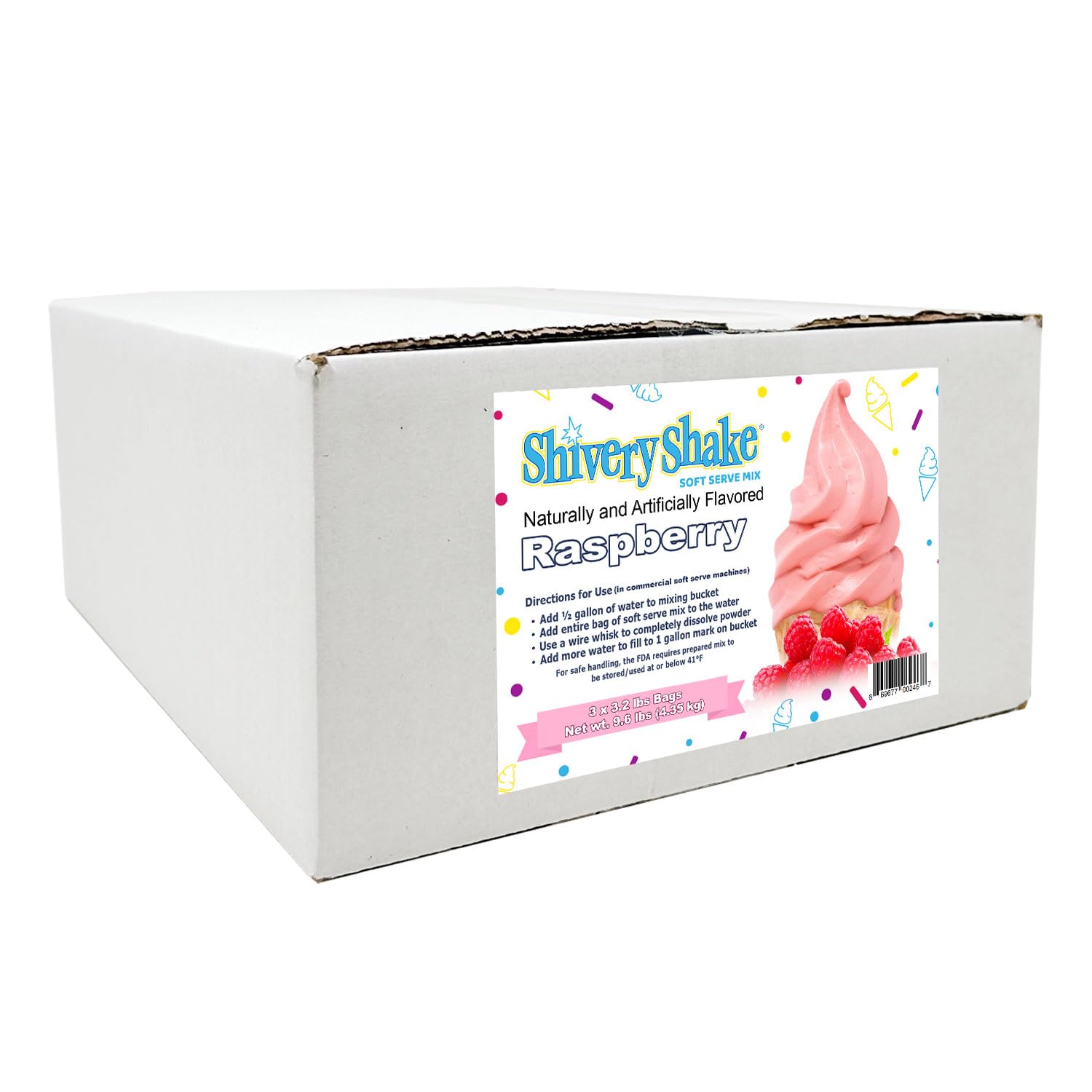 Shivery Shake Soft Serve Ice Cream Mix, 3 x 3.2 lb case, Raspberry