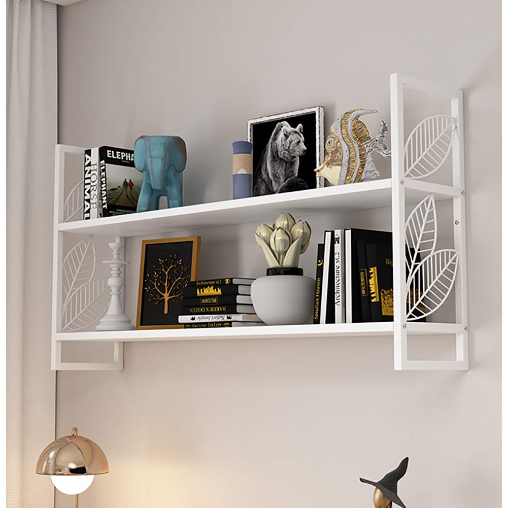 2 Niveau Fer Étagères Flottantes,Moderne Mural Étagères De Rangement avec Metal Bracket Photo Display Books Organizer Étagères Murales Blanc 100x24x66cm(39x9x26inch)