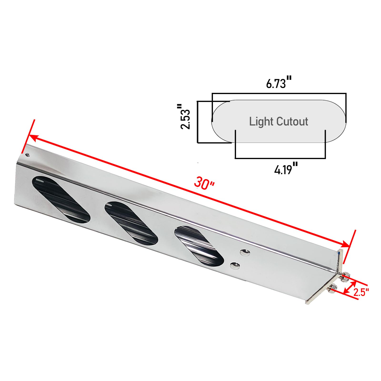 Soportes de acero inoxidable con cintas reflectantes de aluminio y recortes de luz ovalados de 2.5 pulgadas de longitud y 30 pulgadas de longitud, para remolques de semirremolques, paquete de 2