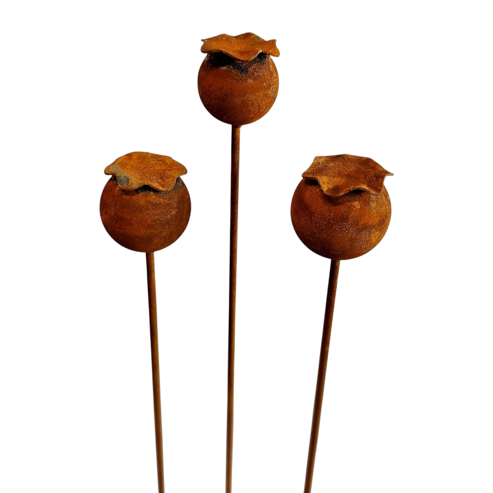 3er Set Gartenstecker Sonnenhut Metall Rost Gartendeko Edelrost Rankstab Beetstecker Topfstecker Naturrost (Edelrost Mohn Kapsel B)