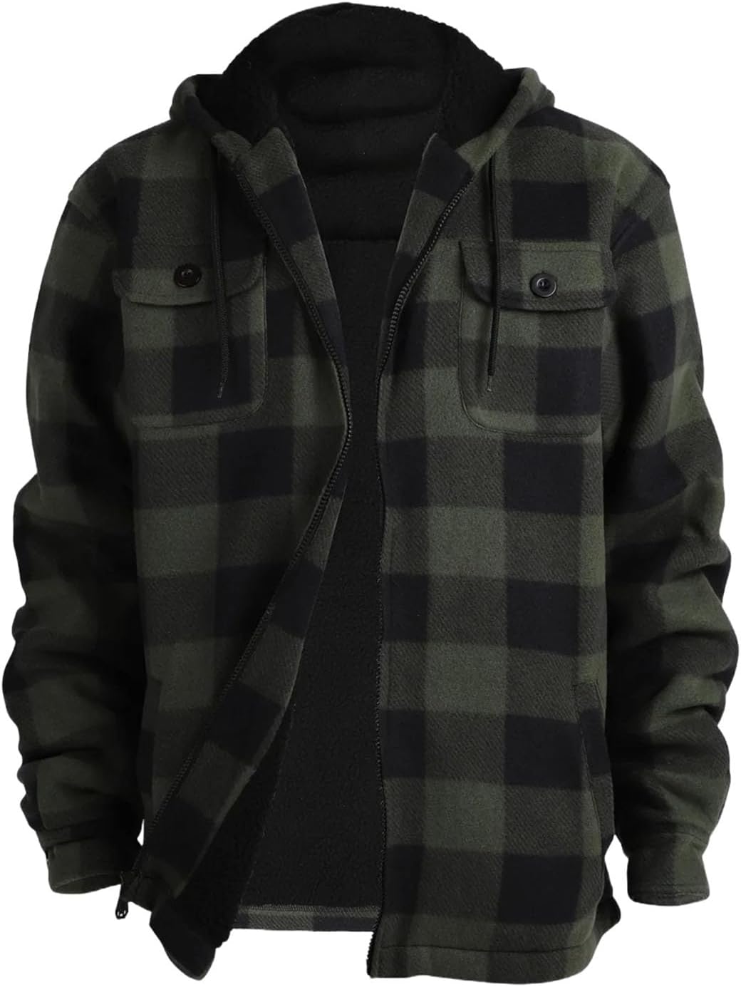 Men's Thick Plaid Jacket Warm Fleece Lined Button Down Casual Outdoor Winter Coat
