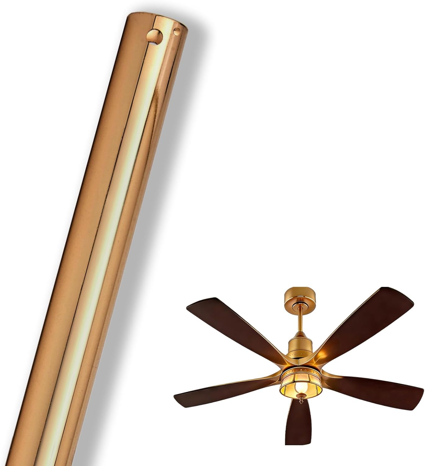 Ruiyang 36 inch Ceiling Fan Downrod with Extension Cord,3 FT Downrod for Ceiling Fan,1 inch Outside Diameter,Ceiling Boom Suitable for a Wide Range of Fans (Gold,Not Threaded)
