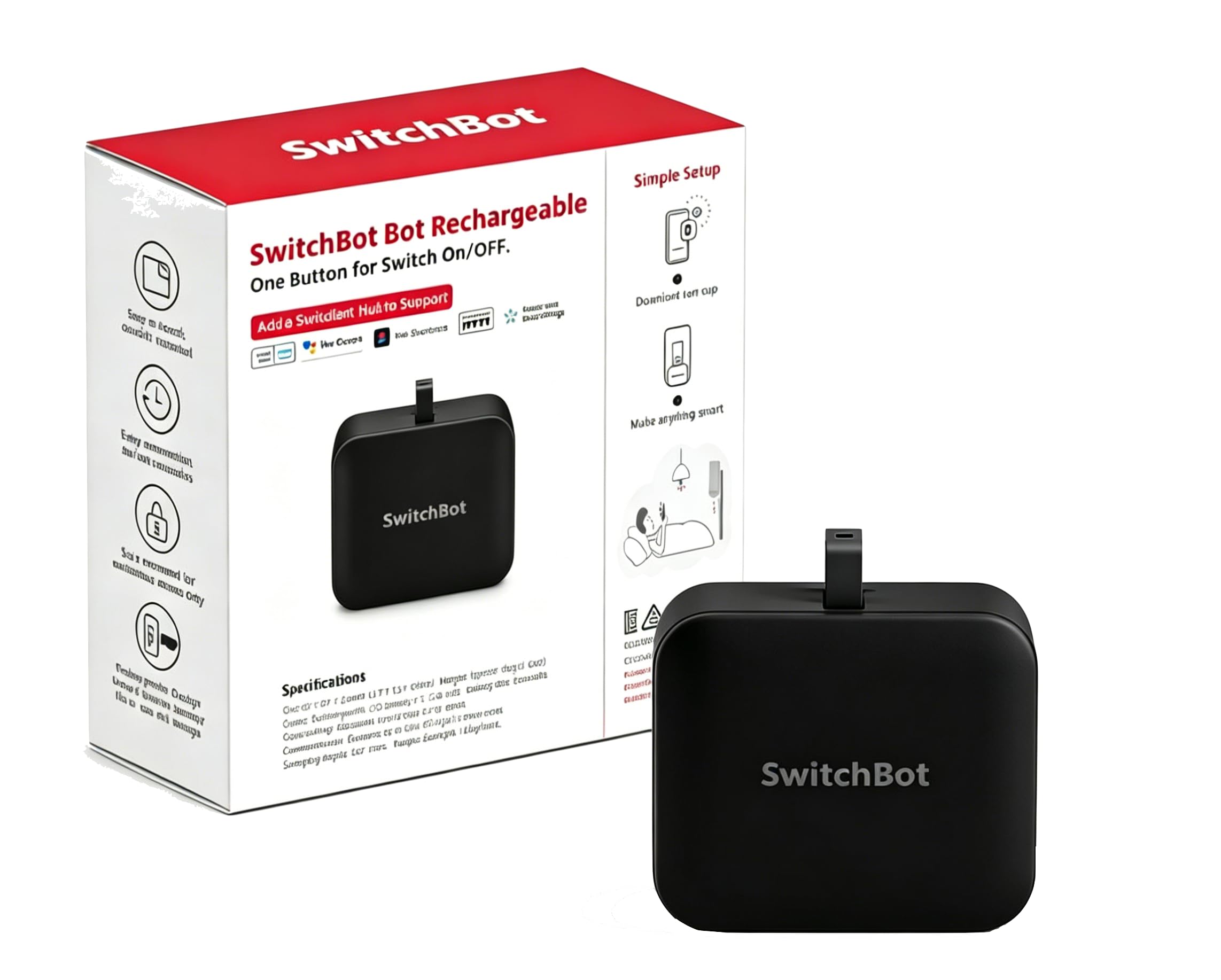 SwitchBot Smart Bluetooth Switch Toggle (Wiederaufladbar) - Fingerbot für Schalter, 1,0kgf, USB-C, App-Timer, fügen Sie Hub hinzu für Alexa, Siri & Matter, Schwarz