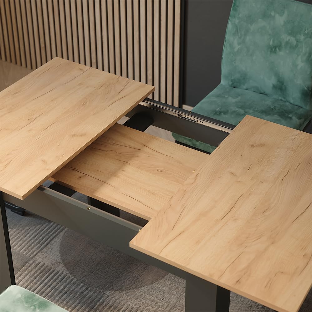 Vicco Esstisch Repose, Anthrazit/Goldkraft Eiche, 100-140 x 80 cm | ausziehbar, für flexible Nutzung als Ess- oder Arbeitstisch
