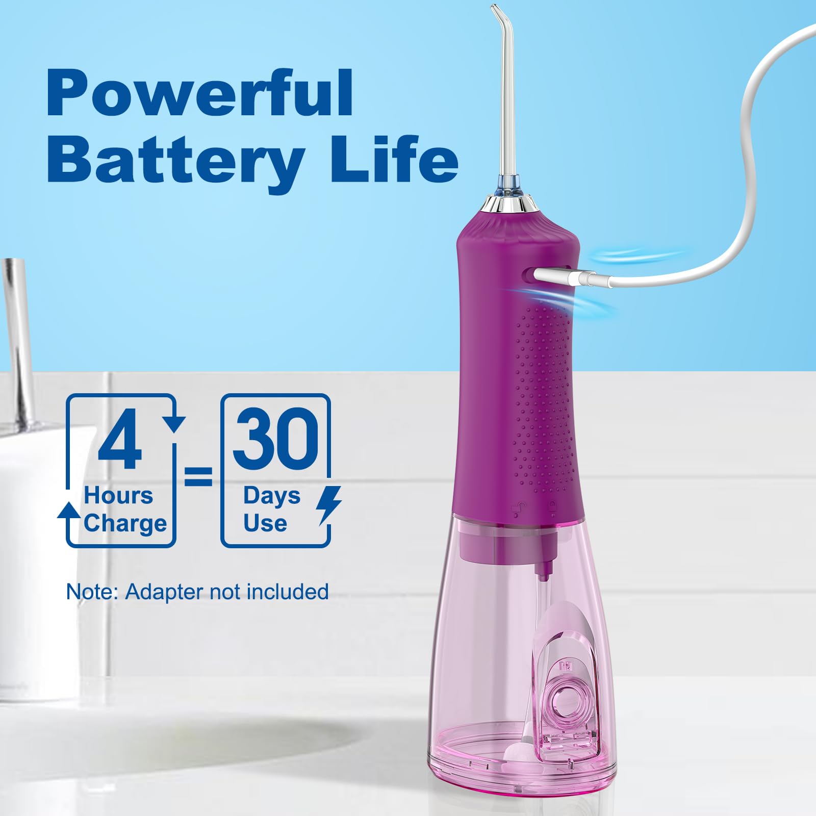 WellLeo Irrigador bucal para dientes, irrigador oral inalámbrico de 300 ml, púas dentales recargables con 5 modos, 5 puntas de chorro, limpiador de dientes impermeable IPX7 para el cuidado de las