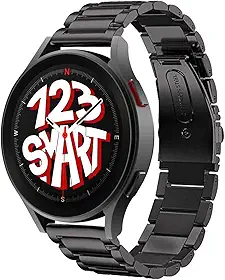 123Smart - Pulseira de Aço Inoxidável Compatível com Galaxy Watch 4/5/6 40mm 42mm 43mm 44mm 45mm 46mm 47mm - Ajuste Confortável e Instalação Fácil