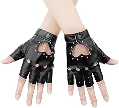 1 Pair Half Finger Leather Gloves, Stylish Fingerless Gloves with Rhinestone for Women, Teens, Cosplay & Performance (Black, Medium)