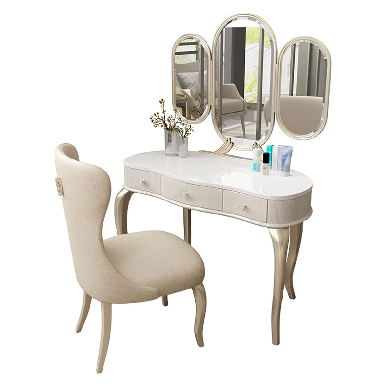 Buy Vanity Table Set Vanity Set with Cushioned Bench, Makeup Vanity