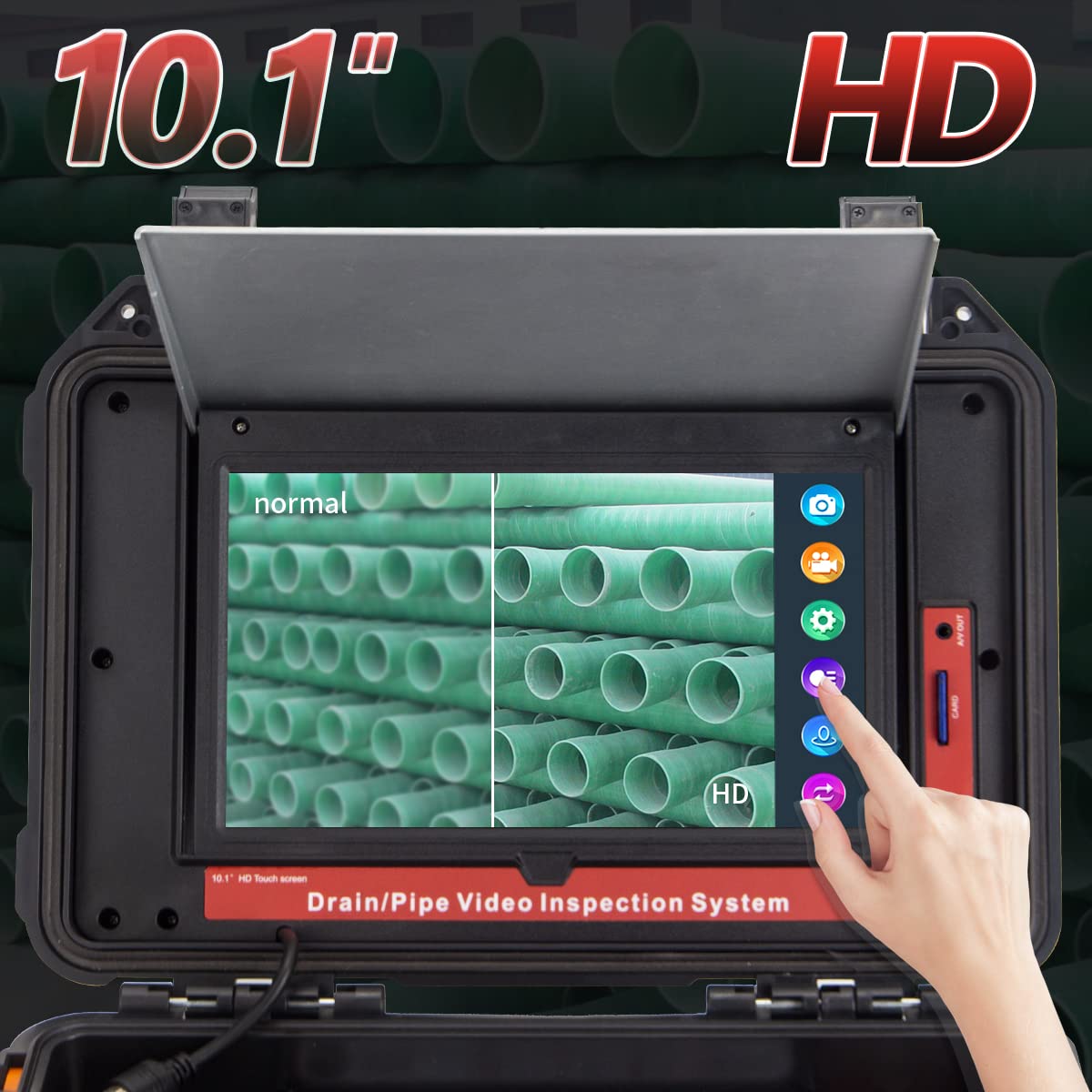 Sewer Camera HD 1080P Video Image-Scaling Distanc Counter 10.1inch Pipe Inspection Camera 512HZ Locator 10-50M Self-Leveling Video Audio Recording Endoscop for for Plumber, Homeowners(33ft)