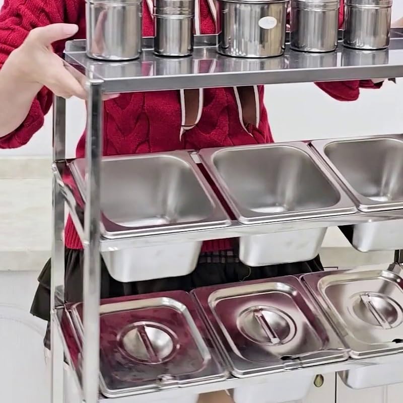 XPLKQXE Station Garniture en Acier Inoxydable, Murale Ou À Poser avec Étagère Rangement, Porte-épices Incliné pour Sauces, Ingrédients Et Fruits(Silver-D,53x18.5x38.5cm/5set)