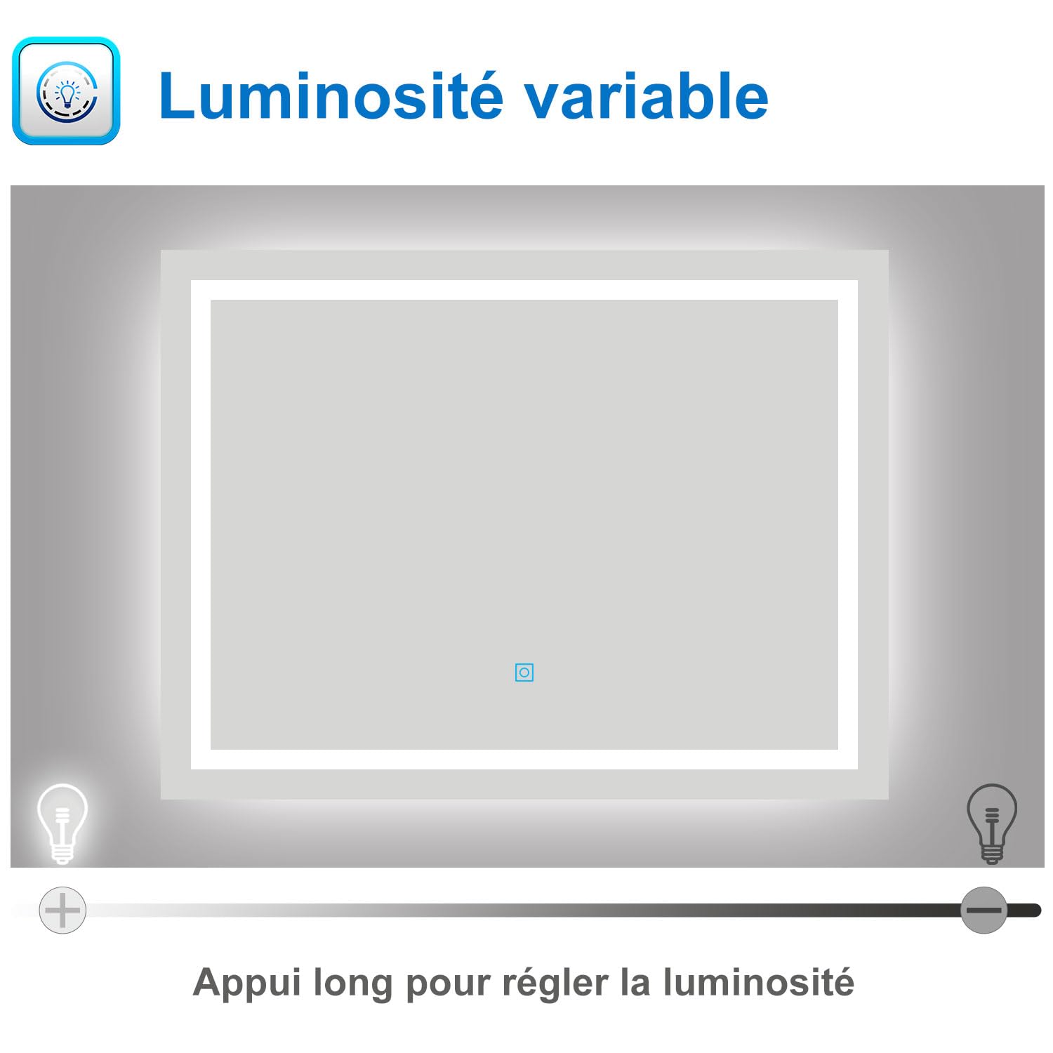 AICA Miroir Salle de Bain 80 x 60cm Anti-buée +dimmable + mémoire, Miroir Lumineux LED