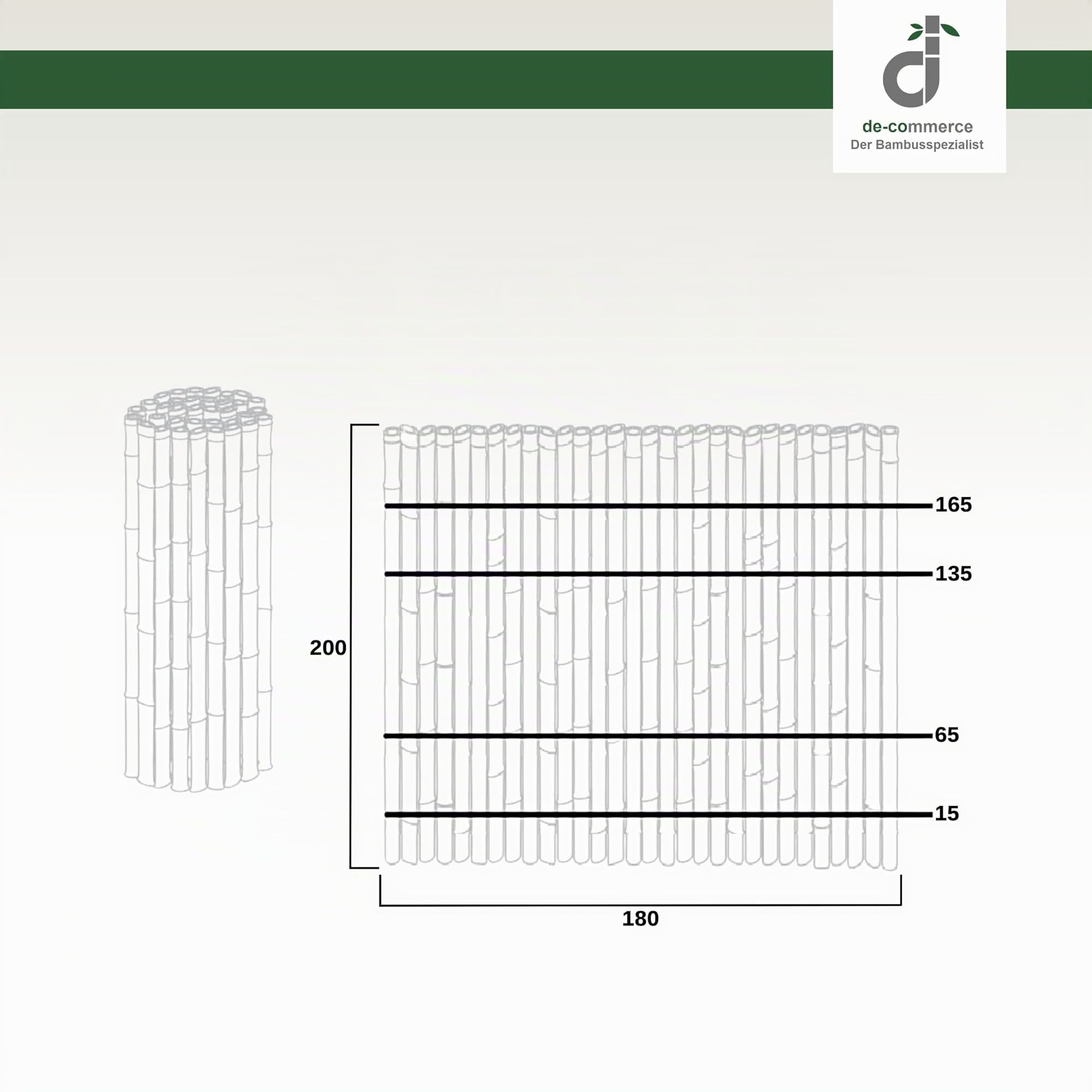 DE-COmmerce Clôture en bambou de haute qualité ATY Nature, partie supérieure fermée, clôture enroulable, pare-vue pour jardin, terrasse, balcon (H x L) 200 cm x 180 cm