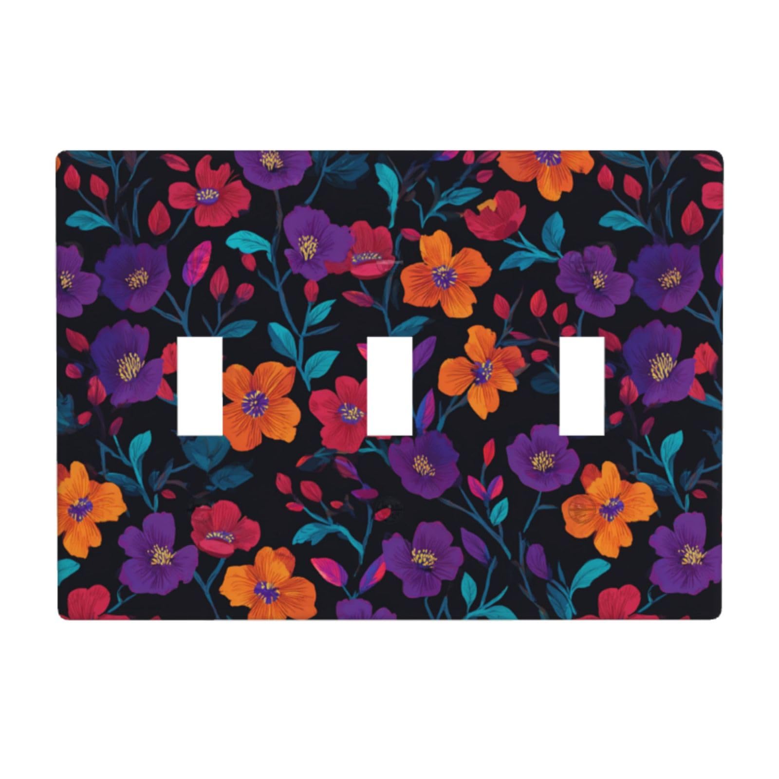 Floral Pattern Vibrant Colors Flower Light Switch Covers 3 Gang Triple Toggle Wall Plate Switchplate Electrical Faceplate for Bathroom Kitchen Bedroom Decor