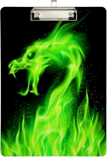 Portapapeles de dragón verde, diseño de moda, portapapeles de plástico tamaño carta para estudiantes, niños, mujeres y hombres, tablero de clip