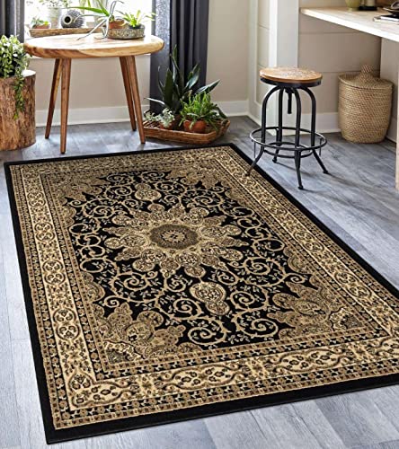 LUXE WEAVERS Oriental Floral Medallion Black 8 ft...