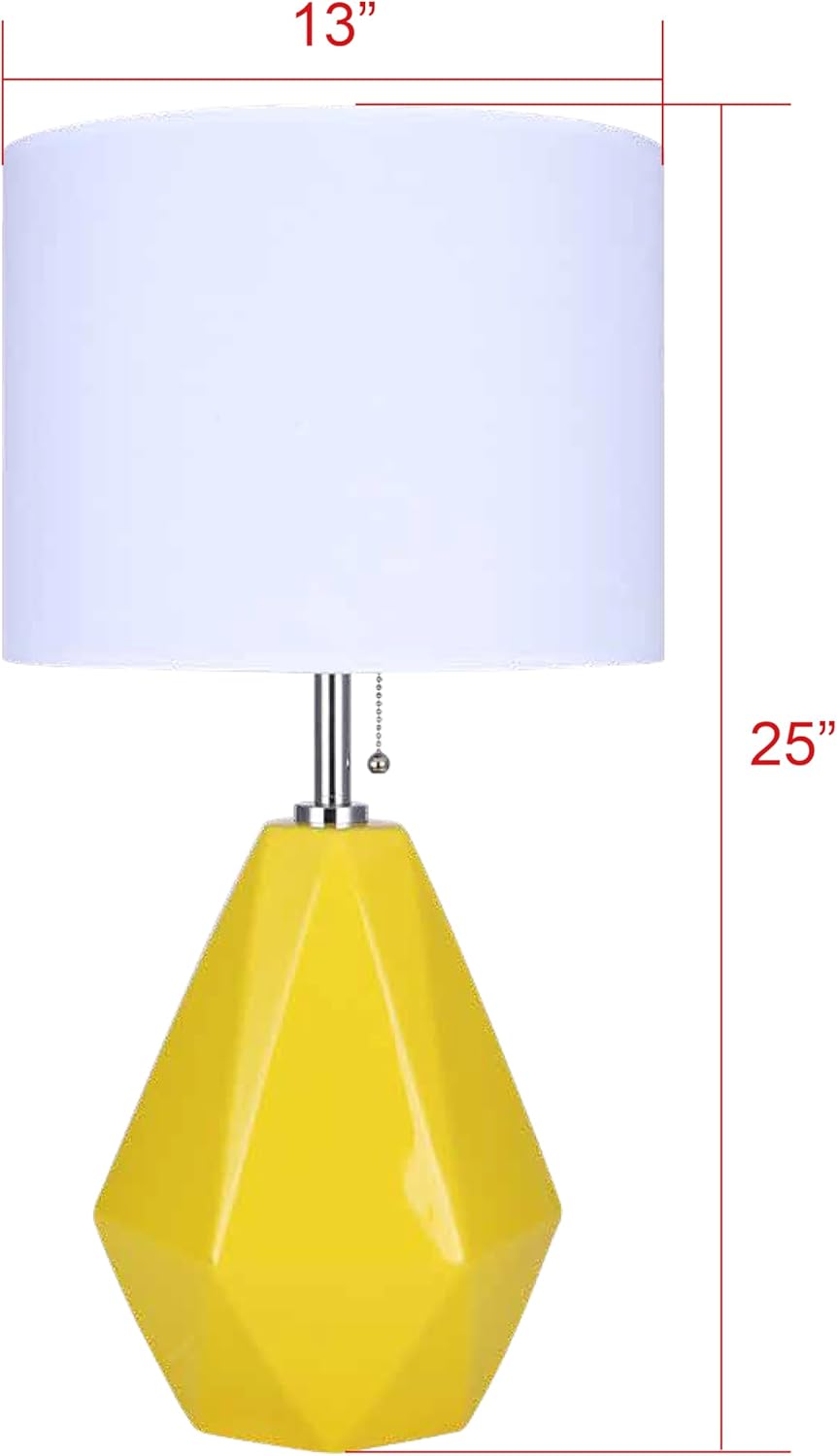 Canarm Persei 1-Light Table Lamp, 25-Inch Vibrant Yellow & Chrome Finish with Fabric Shade, Pull Chain Switch for Living Room & Bedroom