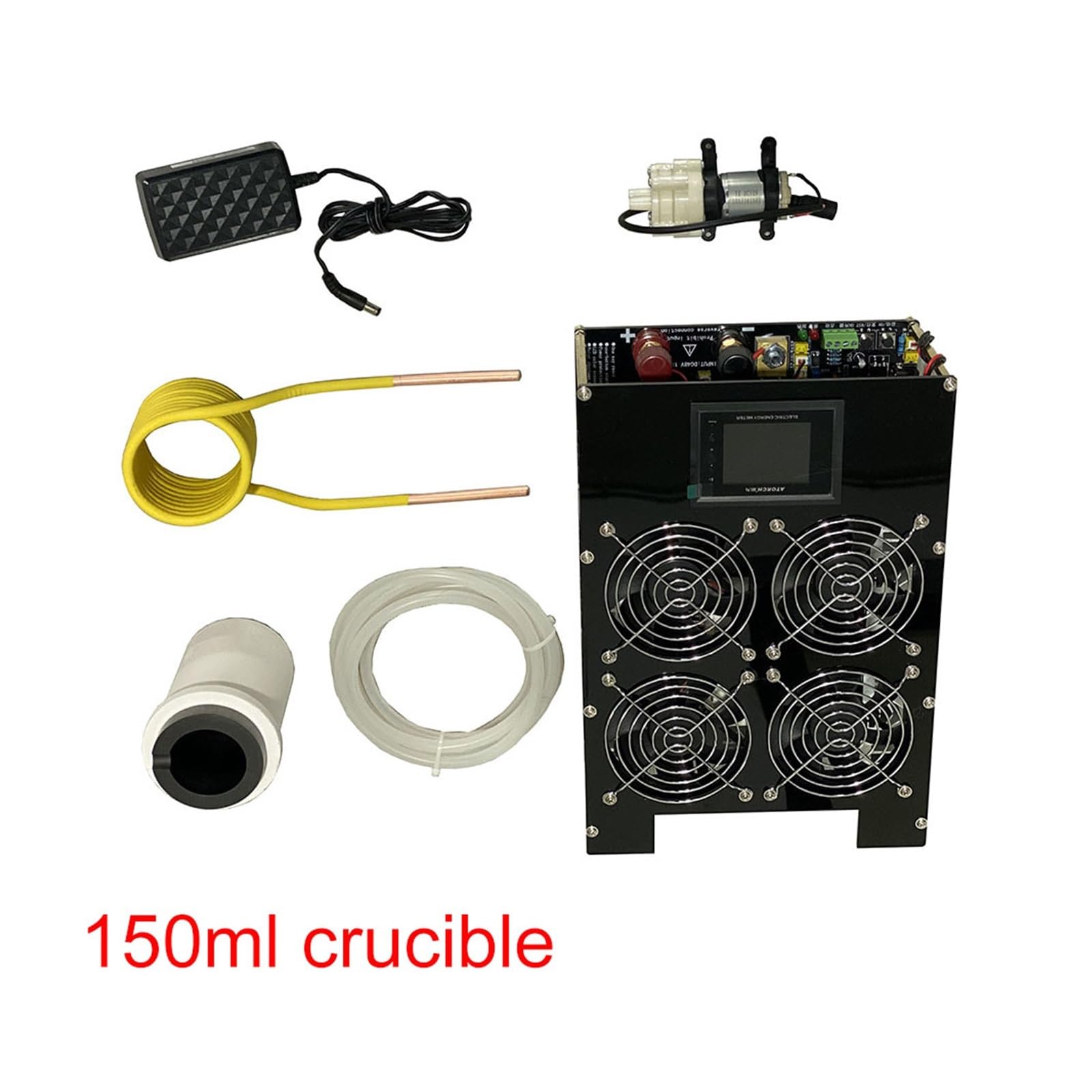 Nagrzewnica indukcyjna, 5000W ZVS nagrzewnica indukcyjna nagrzewnica indukcyjna płytka drukowana maszyna grzewcza stopiony metal + cewka + pompa(150ml crucible)