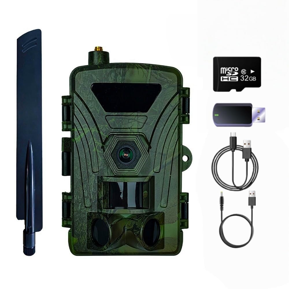 4G Wildkamera mit 60MP & 4K UHD Nachtsicht - Bewegungsmelder 60° Sichtwinkel, SIM-Kartensteckplatz, 32GB Speicherkarte inklusive, Batteriebetrieb für Jagen/Waldüberwachung