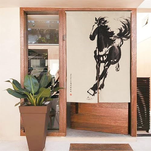 Vista 3 de Cortina japonesa Noren para puerta, impresión de caballo de tinta china, tapiz para entrada, decoración del hogar, 33.5 x 47.2 pulgadas