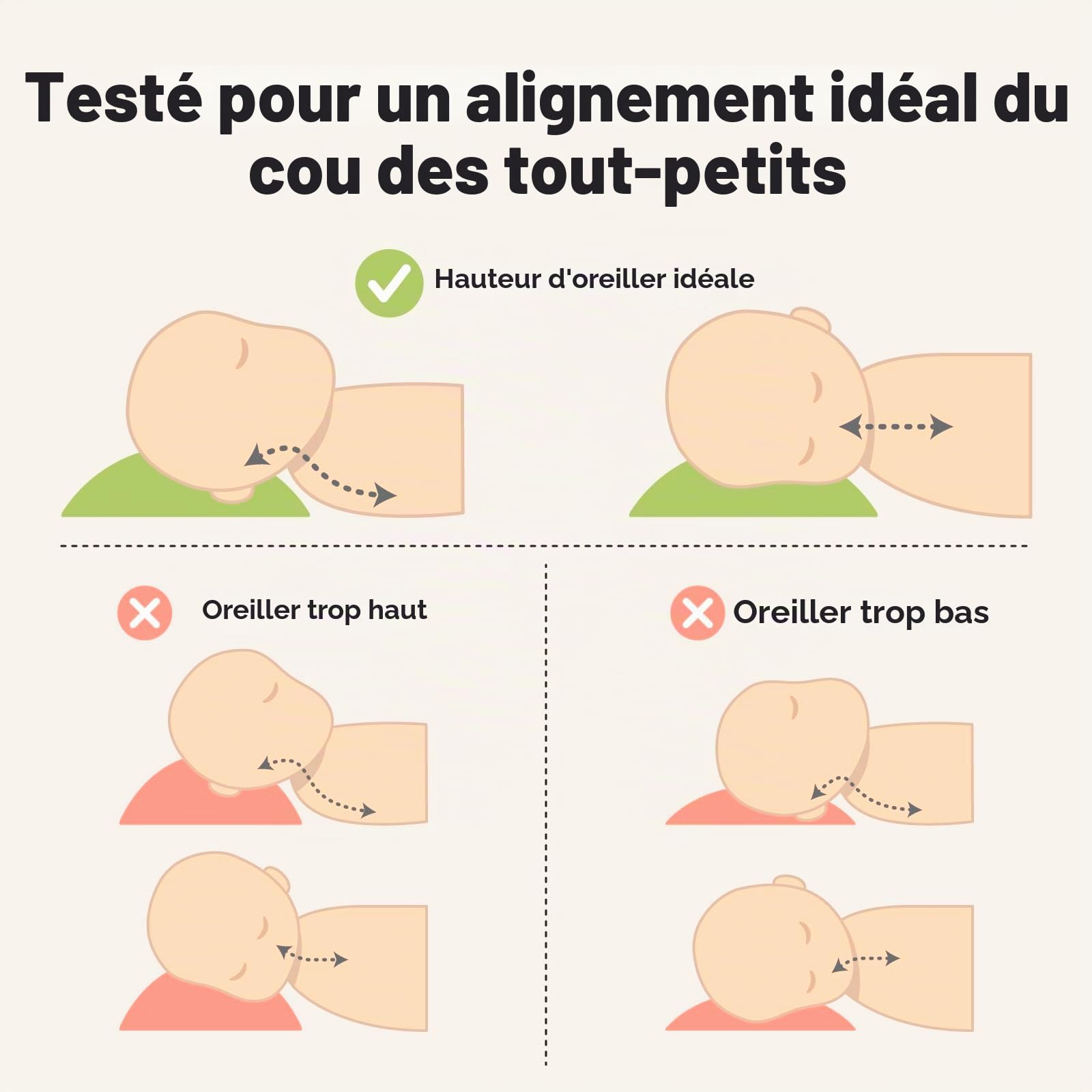 Oreiller pour tout-petit en coton bio doux lavable en machine KeaFriends