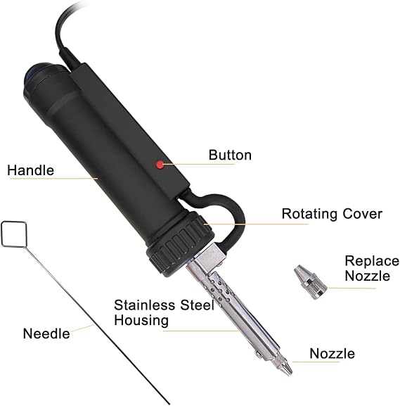 Solder Sucker with 3Nozzles Portable Electric Solder Tin Sucker,Automatic Desoldering Pump Vacuum AC110V 30W Electric Desoldering Gun Solder Removal Repair Super Strong Suction