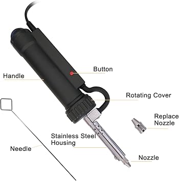 Solder Sucker with 3Nozzles Portable Electric Solder Tin Sucker,Automatic Desoldering Pump Vacuum AC110V 30W Electric Desoldering Gun Solder Removal Repair Super Strong Suction
