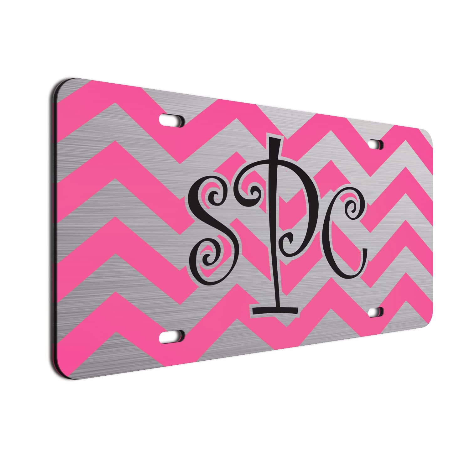 Pink Chevron Monogrammed Brushed Aluminum License Plate Personalized Car Tag Customize Me at Checkout with Amazon Custom Tool!