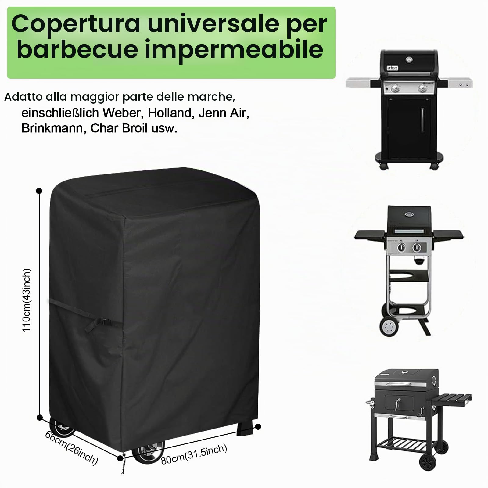 Copertura per Barbecue, 80x66x110cm Universale Telo Protettivo per BBQ Grill Copri Barbecue da Esterno, 420D Oxford Impermeabile Telo Copri Barbecue Antivento Anti-UV