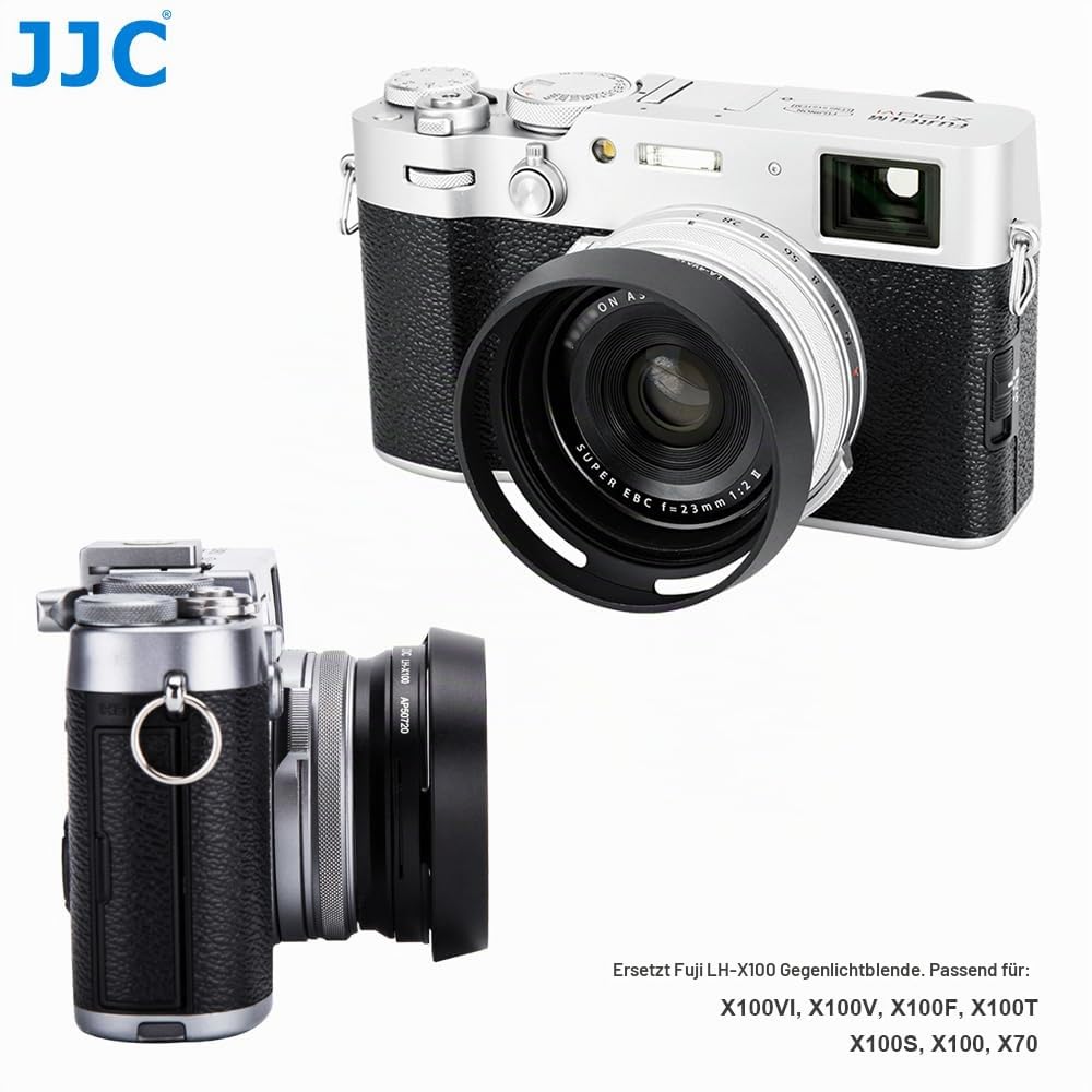 JJC Objektivadapter und Gegenlichtblende für Fujifilm FinePix X100VI, X100V, X100F, X100S, X100T, X100, X70 Ersetzt Fujifilm LH-X100 Sonnenblende Schwarz