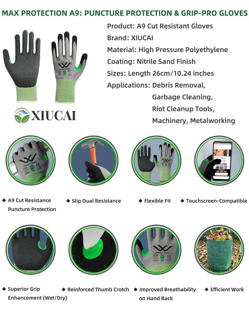 Sacs Extra-Larges 500L pour Déchets de Jardin avec 1 Gants Anti-Coupure - Stockage Pliable pour Feuilles et Branches,2bags 1glove