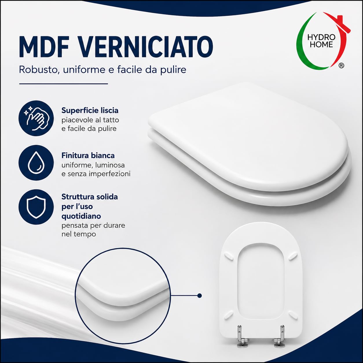 Compatible Gemma 2 Dolomit ECO, Tabletka toaletowa Malowane Drewniane Z Regulowanymi Zawiasami,Oś Wc Biały Kolor HYDRO HOME