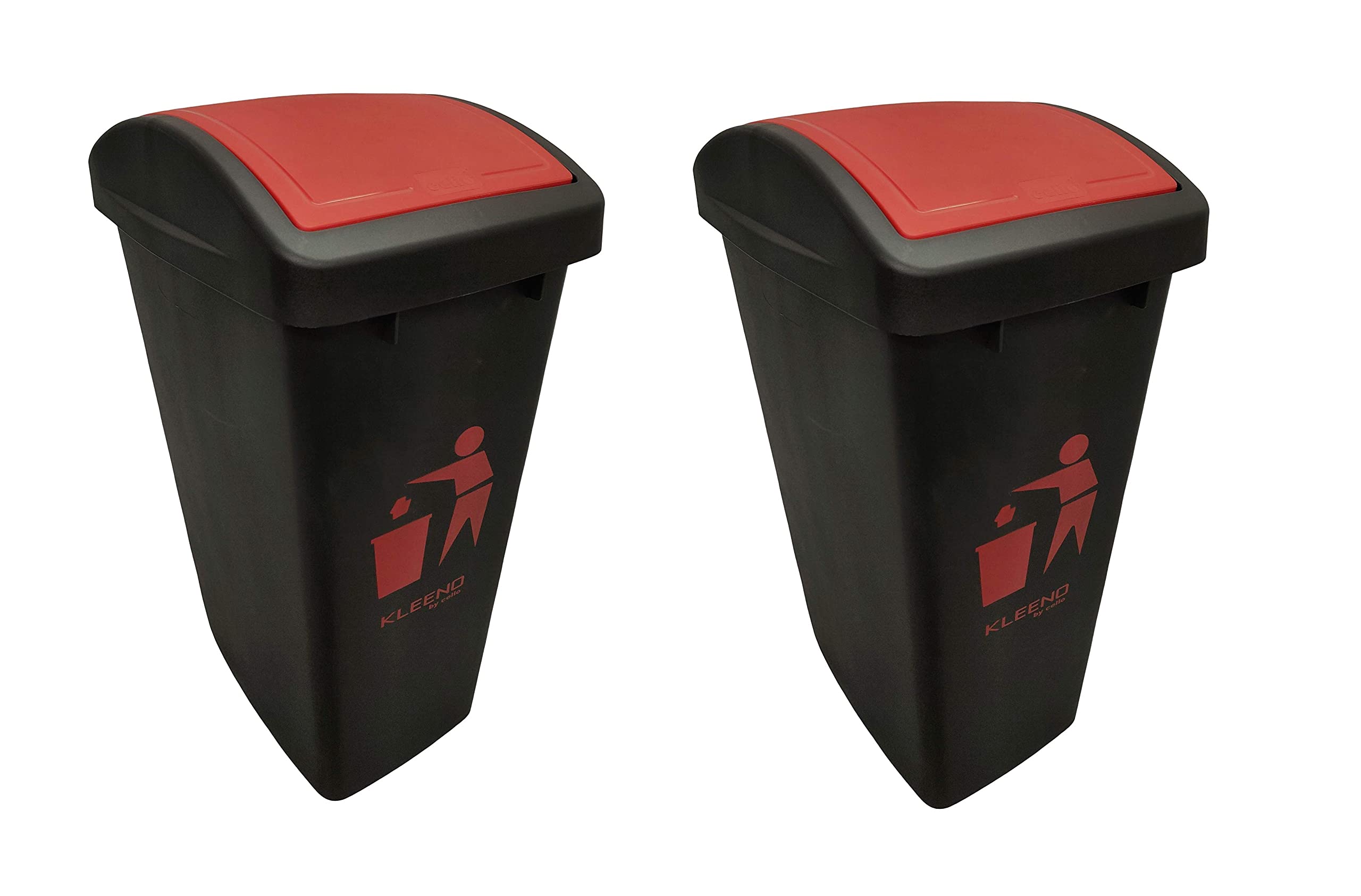 Cello Plastic Swing-Lid Garbage Dustbin 48 Ltr, Red/Red - Combo Pack of 2