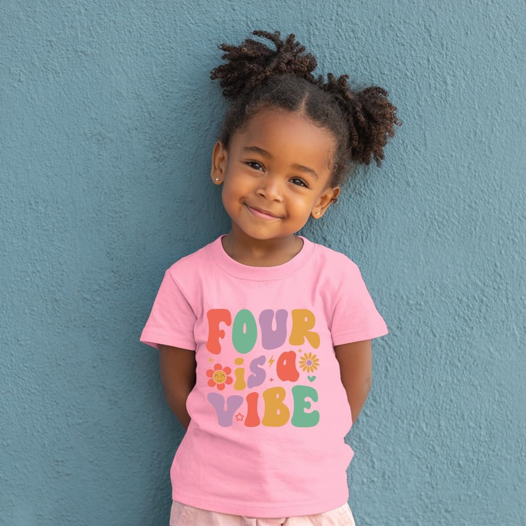Four Shirt Toddler Girl Birthday Tshirt 4th Birthday Outfits 4 Year Old Girls Happy Fourth Bday Party Tee - Image 6