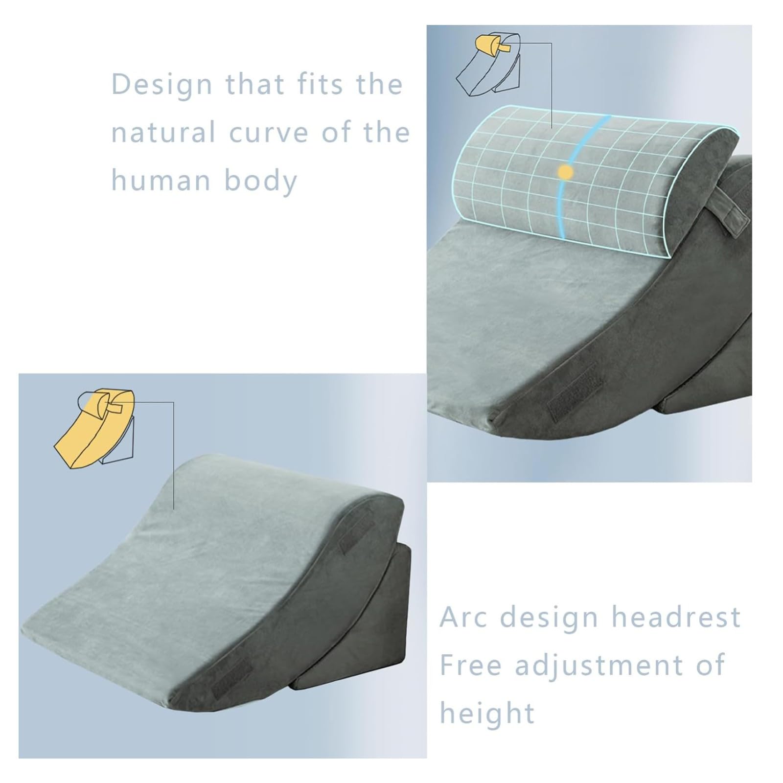 Almohada Cuña Viscoelastica 4 Piezas para Dormir,Cojin Cuña Espuma Espuma Viscoelástica para Respaldo Piernas,Espalda,Cabeza Y Cuello,Almohada De Lectura para Dormir, Leer