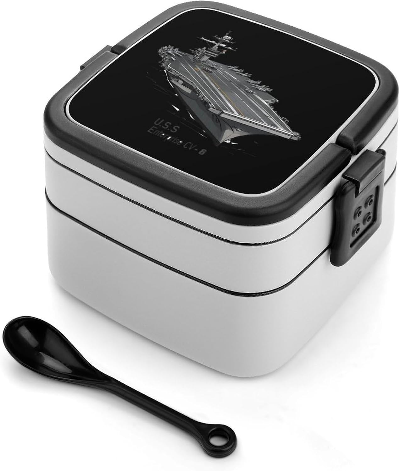 USS Enterprise CV 6 WWII Aircraft Carrier Bento Box with Spoon 2 Layer Food Container Cute Lunch Box for Travel Dining Work
