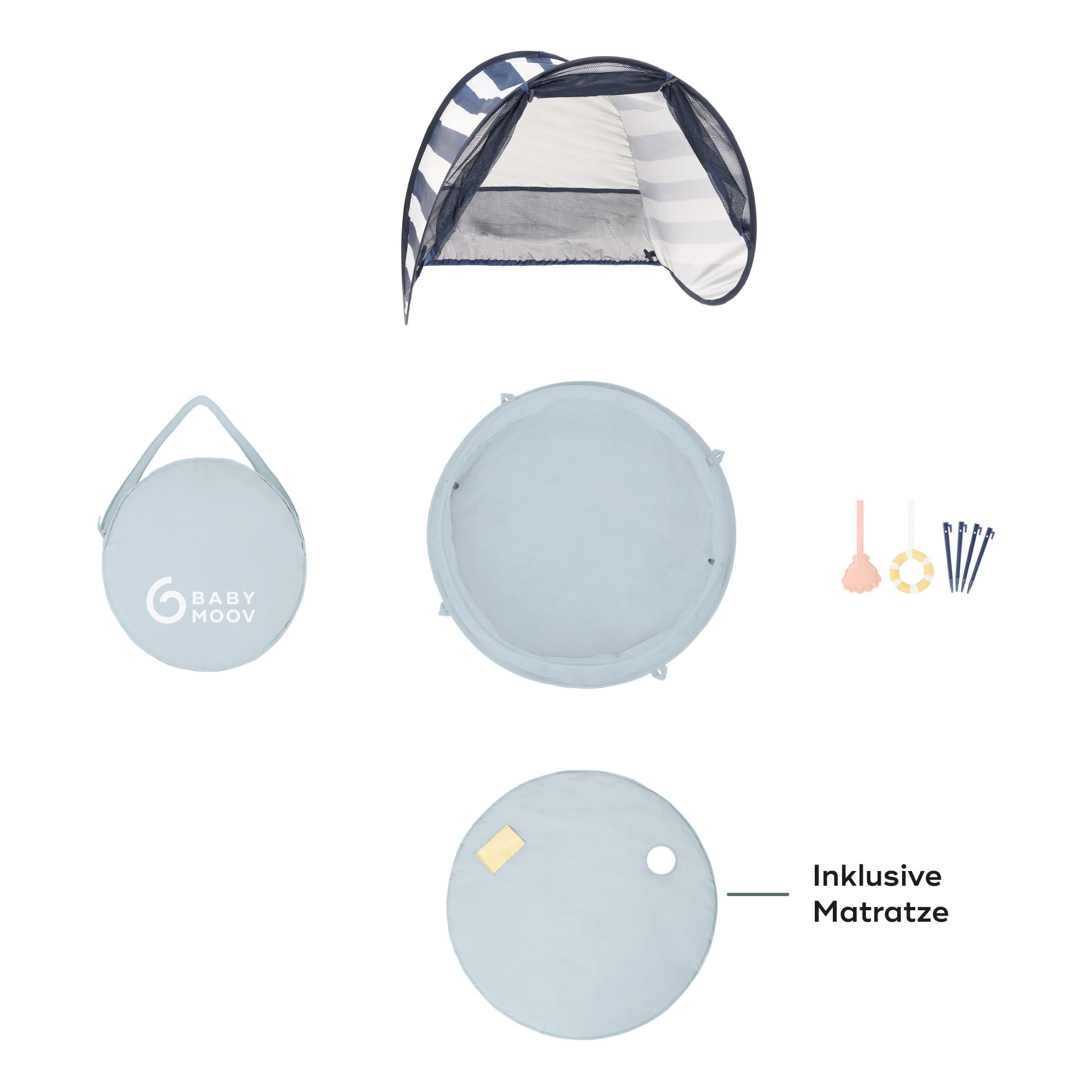 Babymoov Strandmuschel 3-in-1 Aquani Matrose Strandzelt UV-Schutz LSF 50 Planschbecken Reisebett