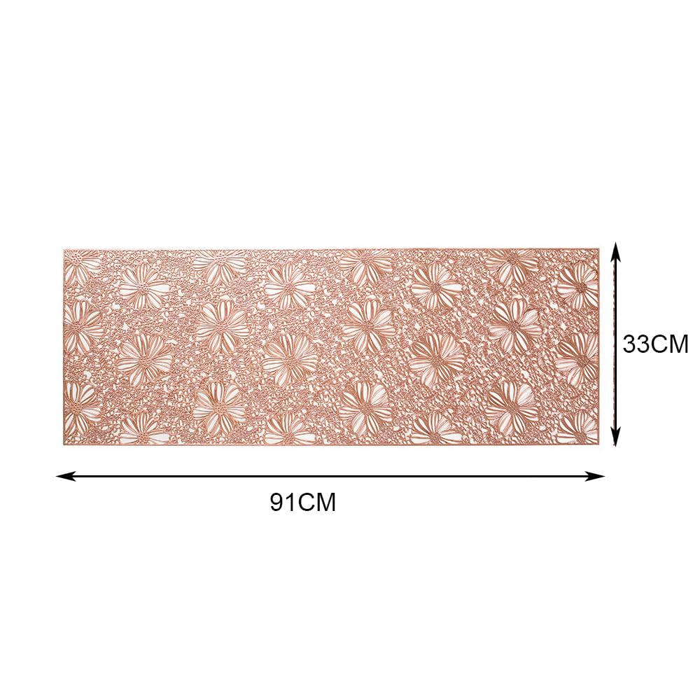Hosoncovy Hollow Table Runner Non-slip Decorative PVC Table Mats Placemat Protective Heat Resistant Mats for Home Party Kitchen Dining Wedding Decor (91CM X 33CM) (Rose Gold) - Image 3