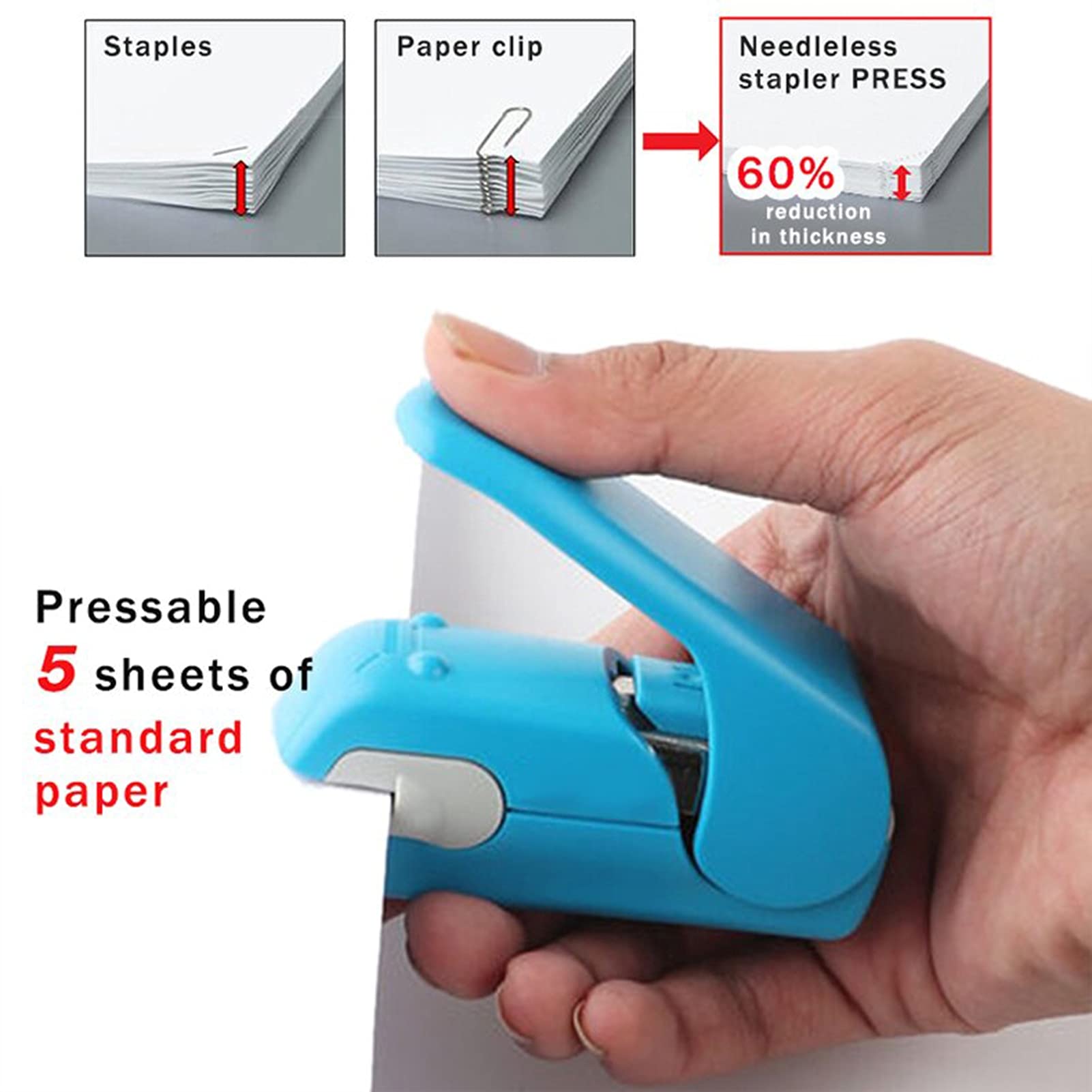 Tacker Stapelfreie Hefter-Zeit sparen mühelosen Nadelfreie Handhled Hefter Mini tragbar Tacker BüRo (Color : Green)