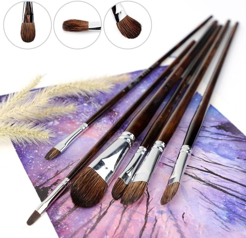 水彩花 マーテンブラシ ラウンドセット ロングロッド オイル アクリルペン 手描き 6本パック 大人用ペイント