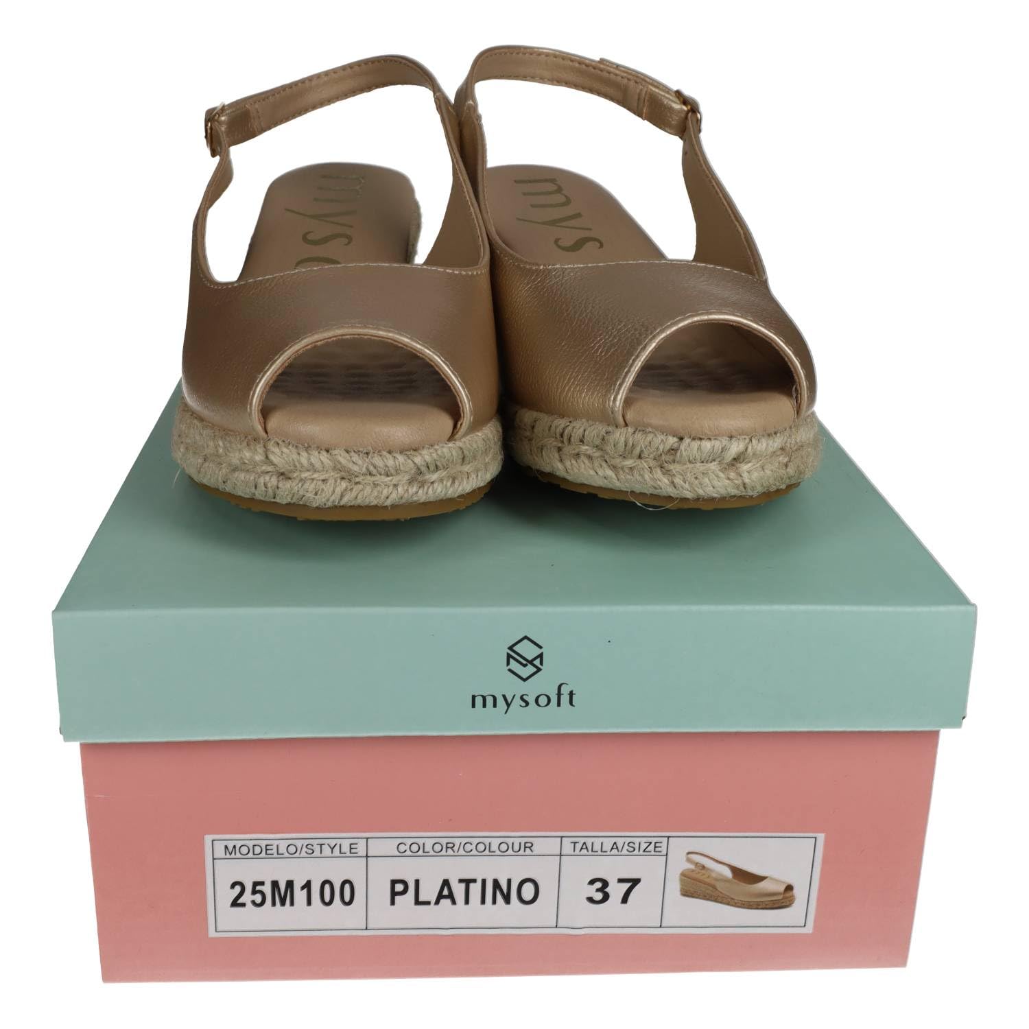 mysoft 25M100 damskie espadryle na koturnie platforma jutowa z otwartym palcem i regulowaną klamrą wygodne i eleganckie espadryle dla kobiet