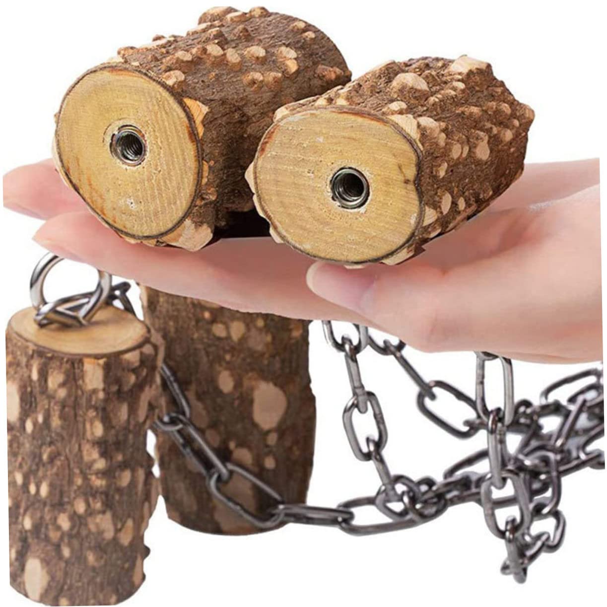ibasenice Holzgestell Papageienspielzeug Vogelsitzstange mit Schaukel für Käfiginstallation Fördert Kletterfähigkeiten und Interaktion Naturbelassenes Design für Zufällige Farbe