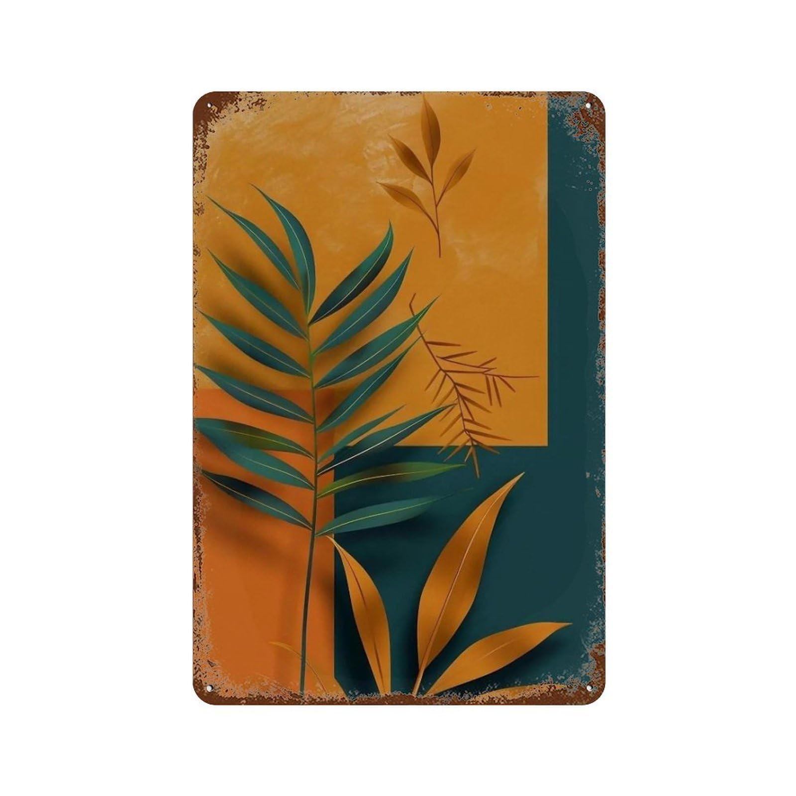 WUJHGRSG Geometric Block Papercut Tropical Foliage 01 Wall Art Retro Iron Vintage Metal Tin Sign Poster Modern Decor for Home Cofffee Club Bar Shop Style 30x20cm