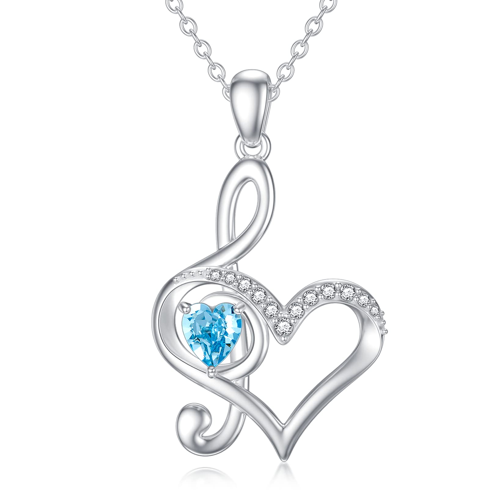 FLPRUY Collana Con Ciondolo Nota Musicale E Cristallo Blu: Gioiello In Argento Sterling 925 Per Donne E Ragazze (Lunghezza 18+2 Pollici)