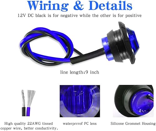 Miniatura 4 de 10 unidades selladas impermeables azules de 34 pulgadas, mini luz LED redonda delantera y trasera, indicador lateral trasero con bala, marcador de